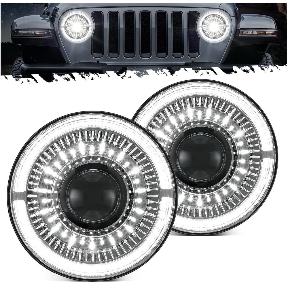 7" Round LED Headlights w/ Halo DRL Turn Signal for Wrangler JK TJ CJ DOT